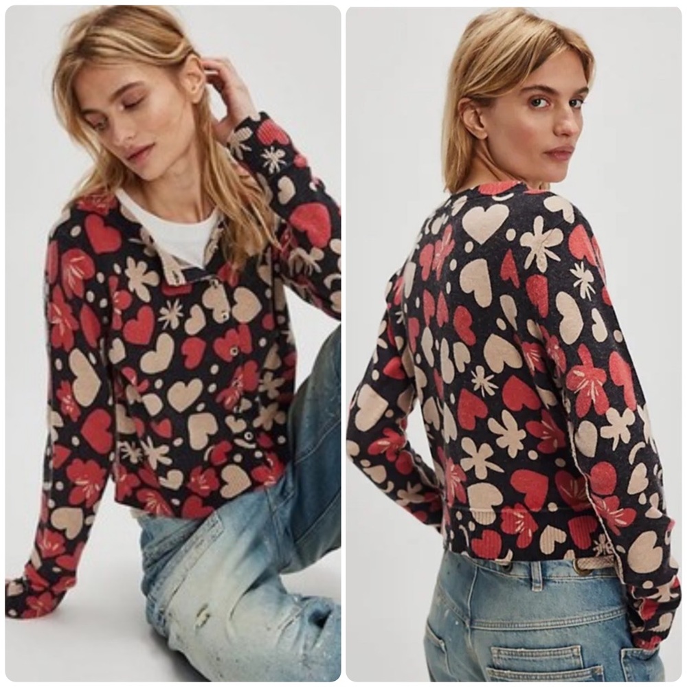 NEW Size Small Free People Nocturnal Patterned Cashmere Wool Retro Cardigan